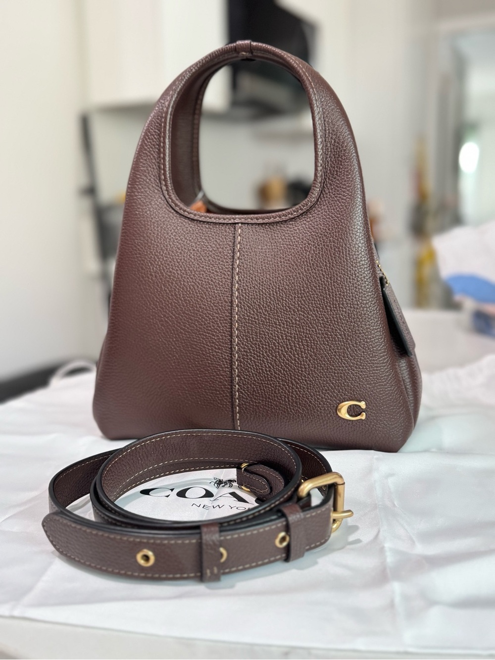 Coach Brown Pebbled Leather Shoulder Bag with Gold Hardware - Picture 6 of 6